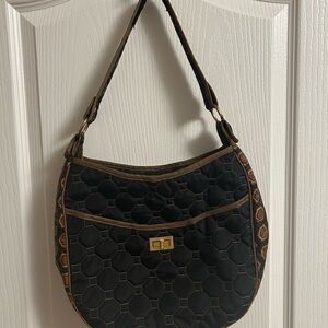 Cinda B Black and Brown Quilted Shoulder Bag